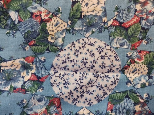Ozark Calicos Fabri-Quilt Cotton Cheater Quilt French Blue Floral & Stars Fabric - Picture 4 of 11