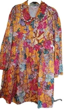 Kika Vargas Womens 1x Shirt Dress Mini Peter Pan Collar Cotton Floral Woven