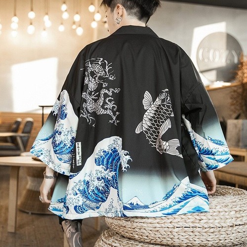 Hombres Japonés Kimono Cárdigan Hombres Samurai Disfraz Ropa Kimono Chaqueta - Imagen 25 de 31