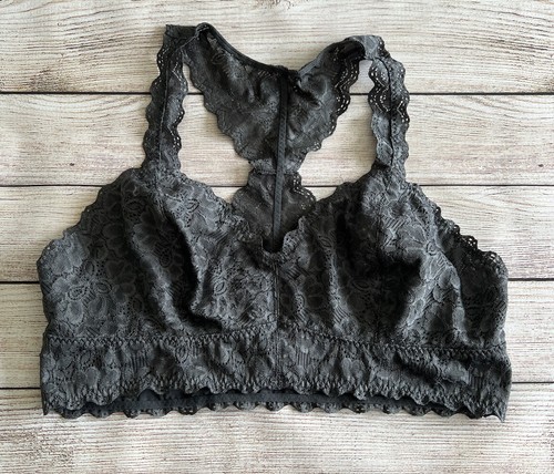 Felina Gray Lace Racerback Bralette Unlined Sexy Bra Lingerie Size XL - Picture 1 of 10