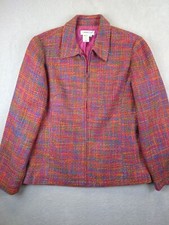 Coldwater Creek Tweed Pink Jacket Blazer Women's Medium Artsy Zip Twill