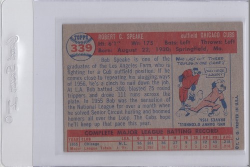 1957 TOPPS BOB SPEAKE CHICAGO CUBS 339 EX+SHARP CORNERS NO CREASES FREE SHIP MW - Picture 2 of 2