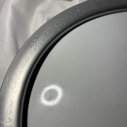 Cheese Tray Brushed Silver Metal And White Ceramic Oval Shape Cheese Brands Rim - Picture 9 of 23