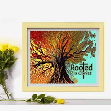 Rooted in Christ Poster, Inspirational Wall Art Motivational Religious Art Print