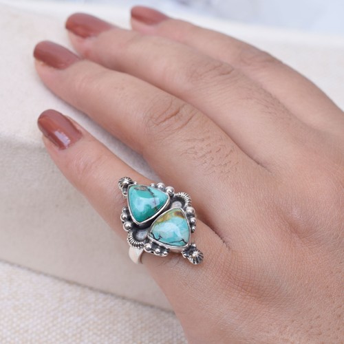 Natural Tibet Turquoise Ring 925 Sterling Silver Handmade Ring Unique Ring-HR111 - Picture 2 of 4