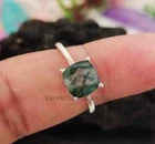 Natural Moss Agate Ring Cushion Ring 925 Sterling Silver Ring Moss Agate Jewelry