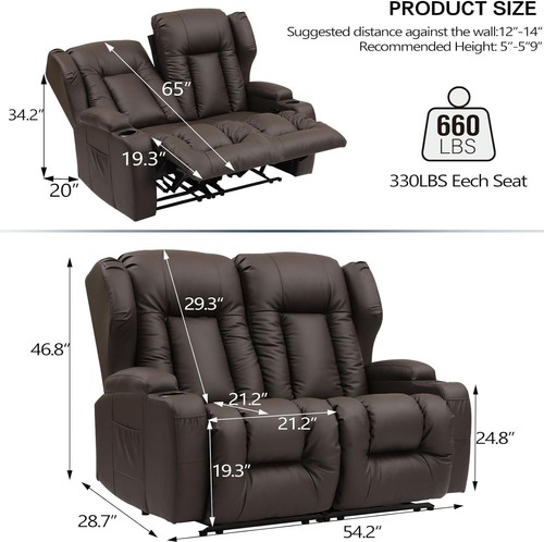 Loveseat Recliner Sofa Manual Recliner Loveseat RV Sofa Home Theater Seating - Picture 23 of 26