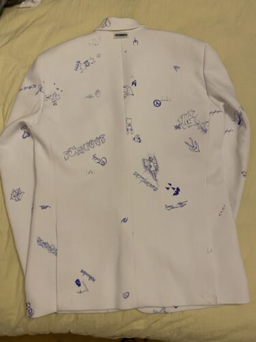 VETEMENTS White Jersey Scribble Boxy Terry Blazer Jacket Men Unisex Sz S-XL - Picture 8 of 24