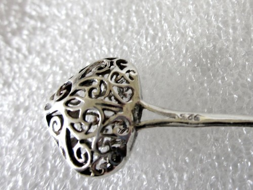 Scroll Work Heart Dangle Earrings, 925 Sterling Silver, 2 inches long - Picture 4 of 4