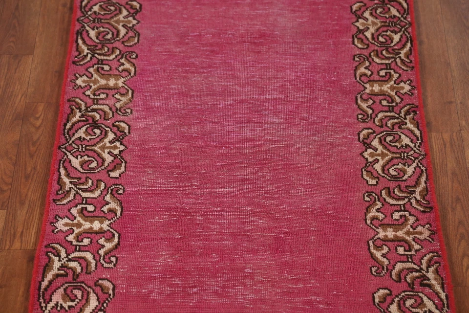 Fuchsia Pink Wool Tebriz Traditional Hand-knotted Hallway Narrow Runner Rug 2x9 - Image 4 of 4