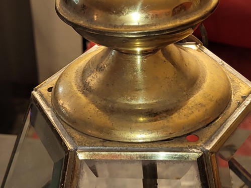 Lampadario a sospensione esagonale 3 luci vintage in vetro smussato fumè - Foto 5 di 16