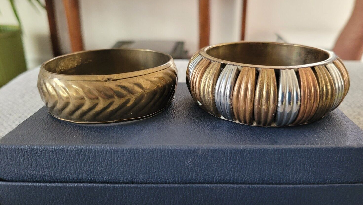 Vintage Bangle Bracelets Brass Bangle Tri Color W… - image 2