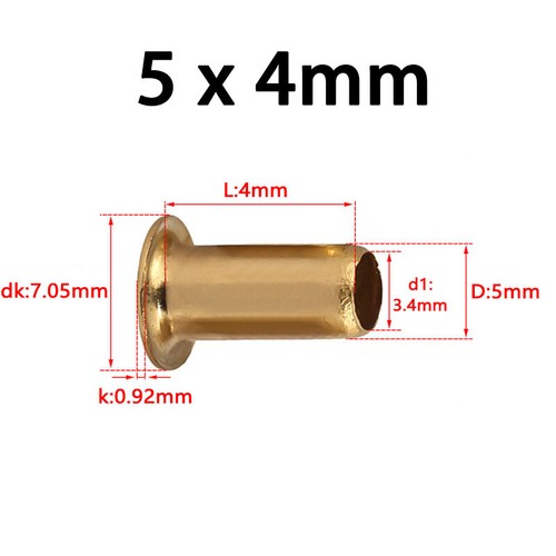 Brass Eyelets Tubular Hollow Rivet Crimped Rivet 0.9mm 1.3mm 2mm 3mm 3.5mm - 6mm - Imagen 72 de 84
