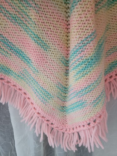 Handmade Crochet Poncho Child Size Vintage Multicolored Pastel Hooded & Fringed - Picture 4 of 8