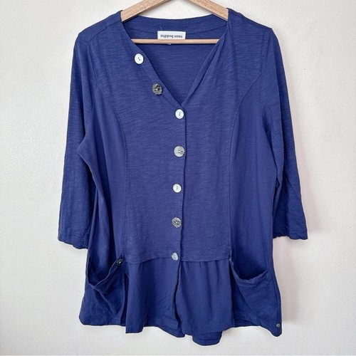 Neon Buddha Womens Large Button Lagenlook Cotton Tunic - Picture 3 of 14