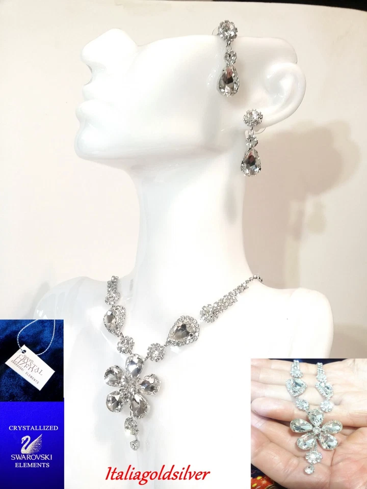 Collier Collana Donna Orecchini  Argento 925 Cristalli Swarovski Originali sposa - Immagine 2 di 4