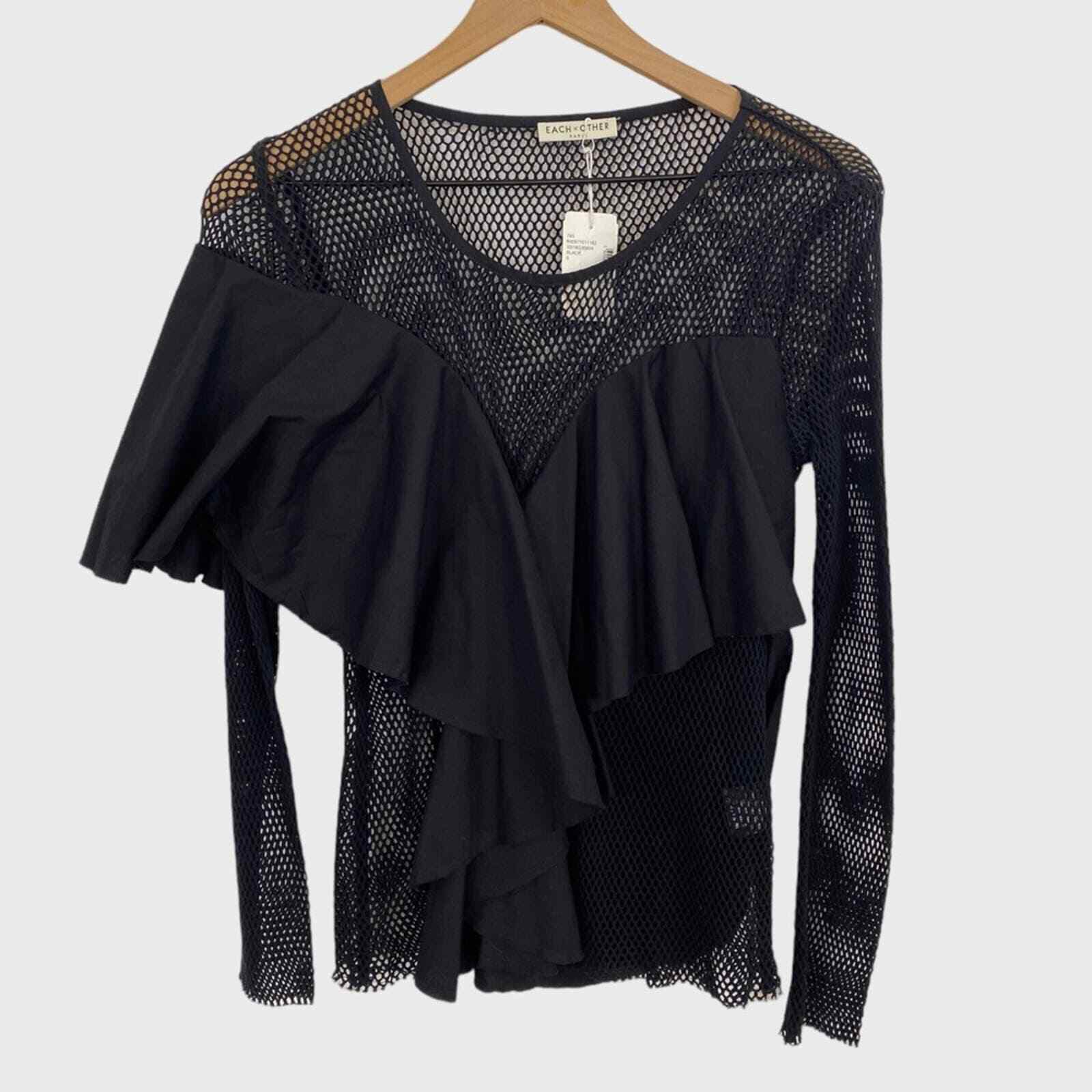 ALTRA Ogni altro top Paris in rete nera manica lunga asimmetrico bordo grezzo nuovo con etichette