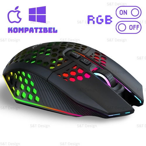 Gaming Maus Kabellos Weiß Wireless Leise RGB Mouse PC Laptop Funk USB-Dongel - Bild 16 von 22