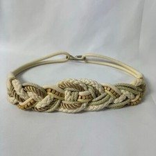 Vintage Leather Shop Woven Rope Belt Braided Beaded Hook Closure Neutral M 31"