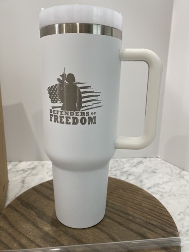 40 oz White Powder Coated Stainless Steel Tumbler Defenders of Freedom - Picture 5 of 14