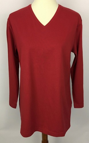 QVC Denim & Co. Essentials Red Long Sleeve Oversized V-neck T-shirt Size XS - Picture 1 of 7