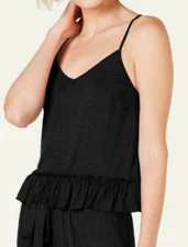 I.N.C Women's Ultra Soft Knit Ruffle Flounce Pajama Top,Black Size XXL