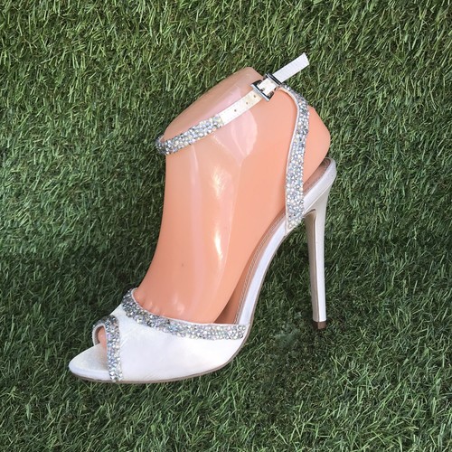 ASOS White Satin Gems Bridal Stiletto Ankle Strap Sandals UK 5 EU 38 - Picture 15 of 15