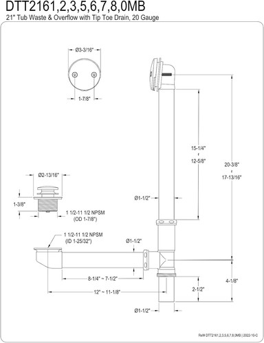 Kingston Brass DTT2163 16" Bathtub Waste and Overflow Drain, Antique Brass - Picture 6 of 6