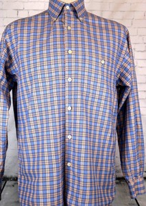 Talbots-Men-039-s-M-long-sleeve-shirt-Blue-Orange-White-plaid-Excellent