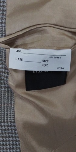 Vintage Austin Manor Leather Button Gray Beige Houndstooth Check Sport Coat 40R - Picture 9 of 10