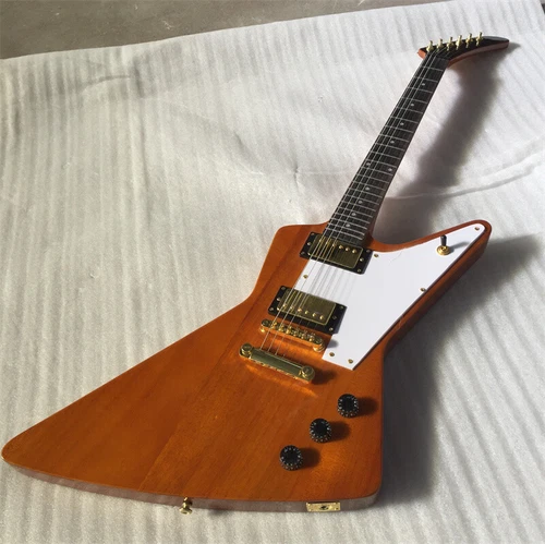 Antique Natural Electric Guitar Explorer 6 String H-H Pickups Gold Hardware
