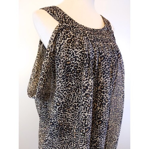 H&M Womens Sleeveless Top Animal Print Brown Black Pleats Ribbon Back Tie Small - Picture 3 of 11