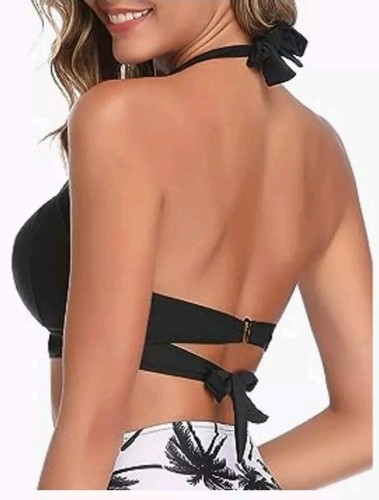 Tempt Me Push Up Swim Halter Bikini Retro Bathing Suit Top Padded- Black Size- L - Picture 5 of 6