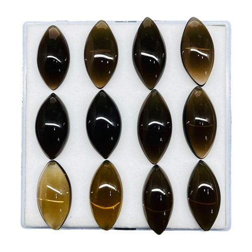 12 Pcs Natural Smoky Quartz 27-31mm Marquise Cabochon Loose Gemstones Lot 251 Ct - Picture 6 of 9