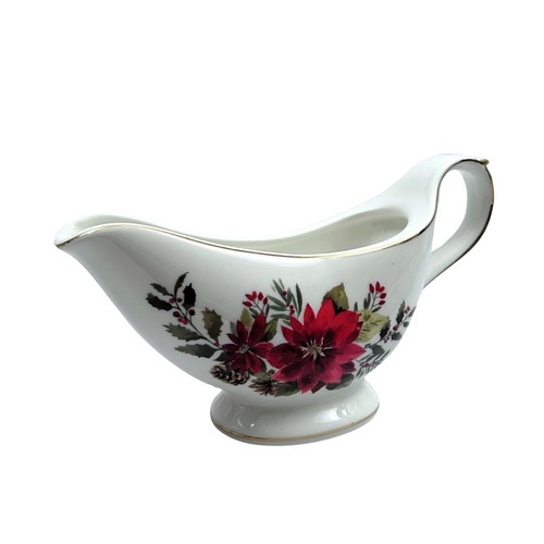 Grace Teaware Christmas Poinsettia Porcelain Footed Gravy Boat New - Picture 5 of 8