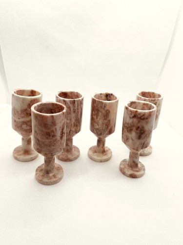 Set Of 6 Pink Marble Stemmed Shot Glasses - Picture 2 of 3
