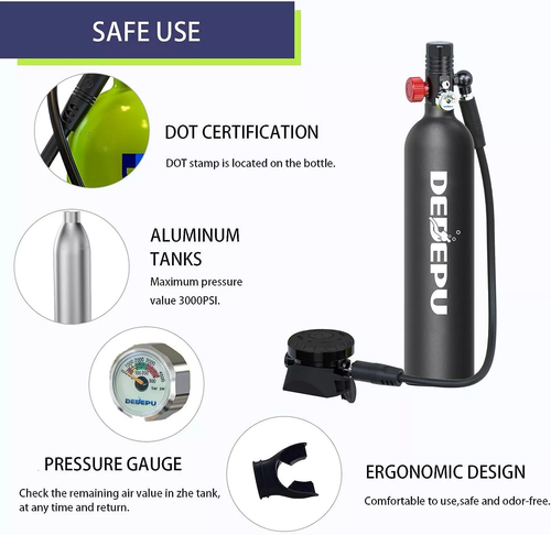 DEDEPU Scuba Diving Kit 1L Oxygen Tank Hand Pump Equipment Underwater Glasses US - Picture 12 of 25