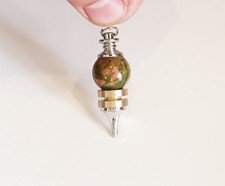 ° PENDULE MICRO VIBRATOIRE EN EPIDOTE UNAKITE 2 PLATEAUX   RADIESTHESIE