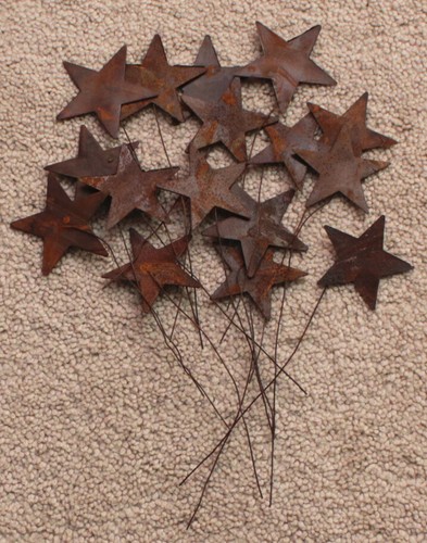 24 primitivas estrellas de estaño oxidadas de 2" en vástago de alambre ~ para manualidades - Imagen 2 de 2