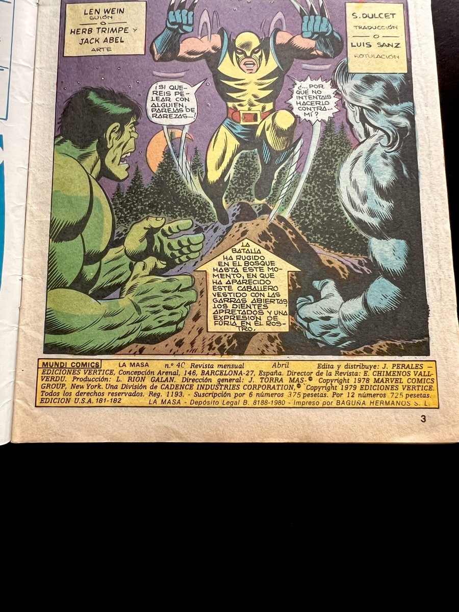 Hulk 181 1st Wolverine Spanish Vertice V3 40 Comic La Masa 1979