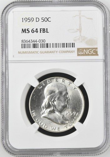 1959-D FRANKLIN US Half Dollar, MS64 by NGC, FBL, a SUPERB coin!!!! - Picture 2 of 4