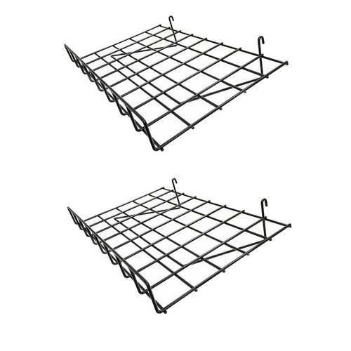 Set Of 2 Pieces GLOSS BLACK Wire Grid Shelf With Lip Size 24 Inch x 15 Inch - Picture 1 of 3