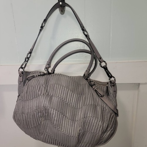 Coach Madison Sophia Bag Gathered Leather Silver/Pearl Grey Satchel - Picture 2 of 15