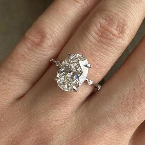 3.00 CT Oval Cut Real Moissanite Solitaire Engagement Ring Solid 14K White Gold - Imagen 5 de 10