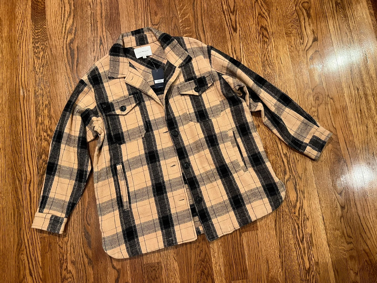 Lucky Brand Women’s Beige & Black Buffalo Plaid Oversized Shirt Jacket Size  S