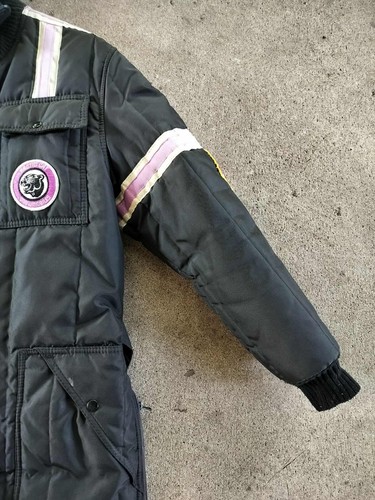 Vintage 1977 Arctic Cat Snowmobile Suit Black & Purple w/ Patches + Pockets Sz M - Picture 4 of 18