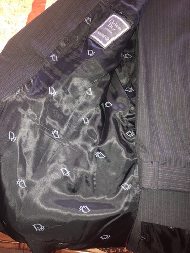 Christian Dior Suit Mens Charcoal Mini Stripe Vintage Monsieur 2 Piece 38 Waist - Picture 11 of 14