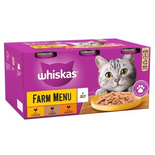 WHISKAS Farm Menu Adult Wet Cat Food in Jelly Tin 6x400g (Pack of 4) - Picture 1 of 1