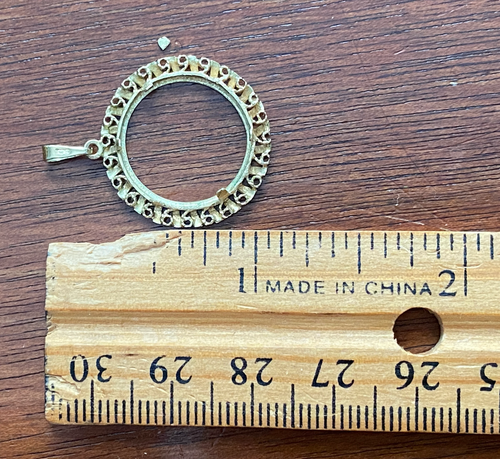 9k Yellow Gold Vintage Antique Round Necklace Pendant Picture Coin Holder - Picture 4 of 4