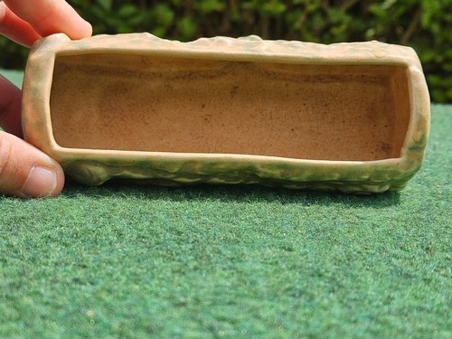 Vintage Sylvac style  Pottery Log Effect Planter, Trough Green  14x6x4cm - Picture 3 of 9